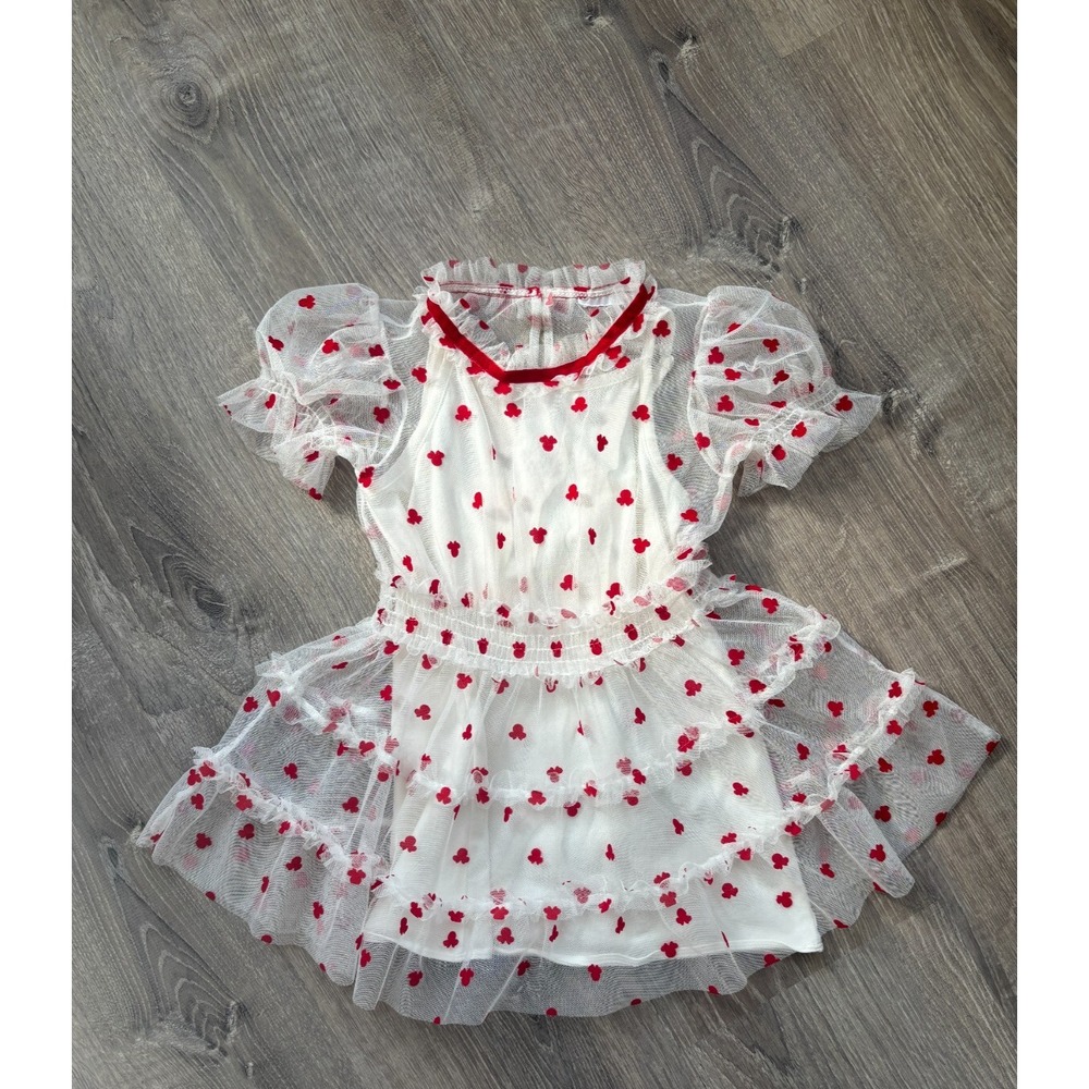 Disney‎ Minnie Mouse White Mesh Tulle Dress with White Tank Top Dress Size 4